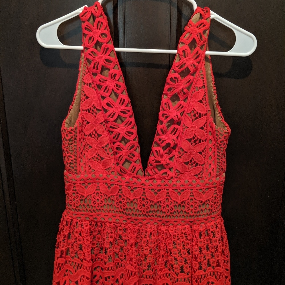 Nasty Gal Red Lace Midi Dress